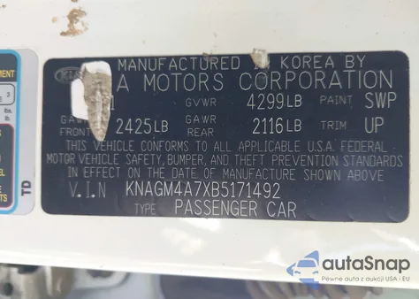 2011 Kia Optima Lx из США, поврежденный, VIN KNAGM4A7XB5171492